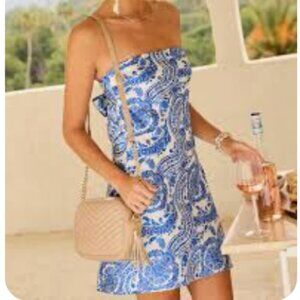 NWOT Elegant Blue and White Strapless Dress